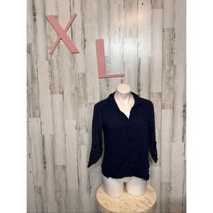 Merona Navy Blue Collared 3/4 Sleeve Blouse XL